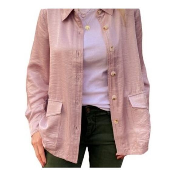 Anthropologie Current Air Clemence Shimmer Lavender Satin Shirt Jacket XS - Picture 6 of 6